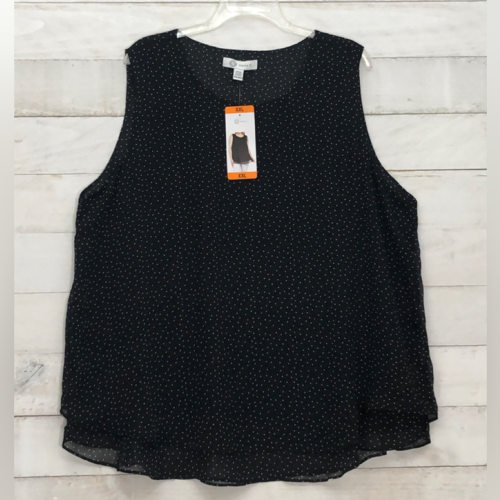 Cristina B Wm's Sleeveless Top • Sz XXL • Black with White Polka Dots • …